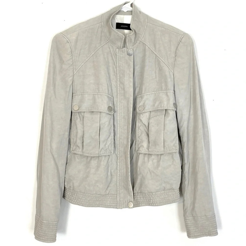 JOSEPH Bomber Jacket Womens Size Small Gray Retro Coat EUC French Dayton Cupro